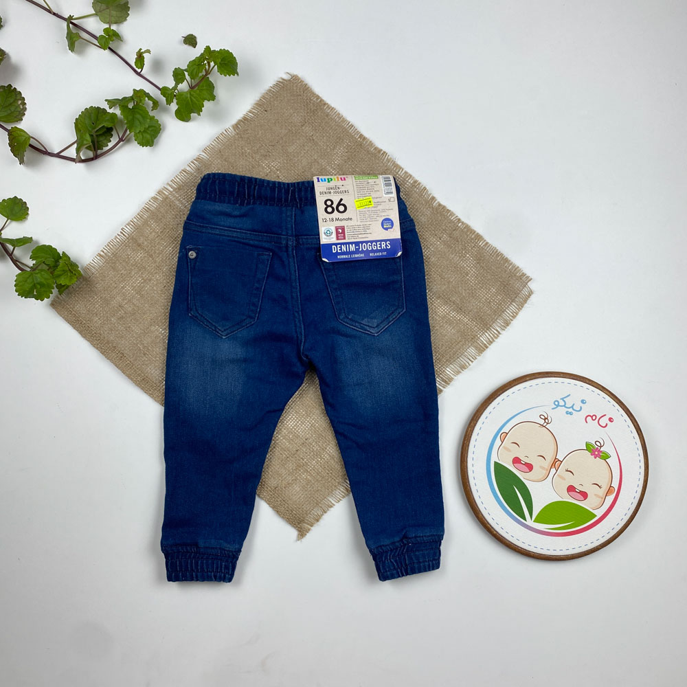 شلوار جین نوزادی آستین مچ دار برند لوپیلو طرح کمرکش بندی سرمه ای رنگ - 12 تا 18 ماه