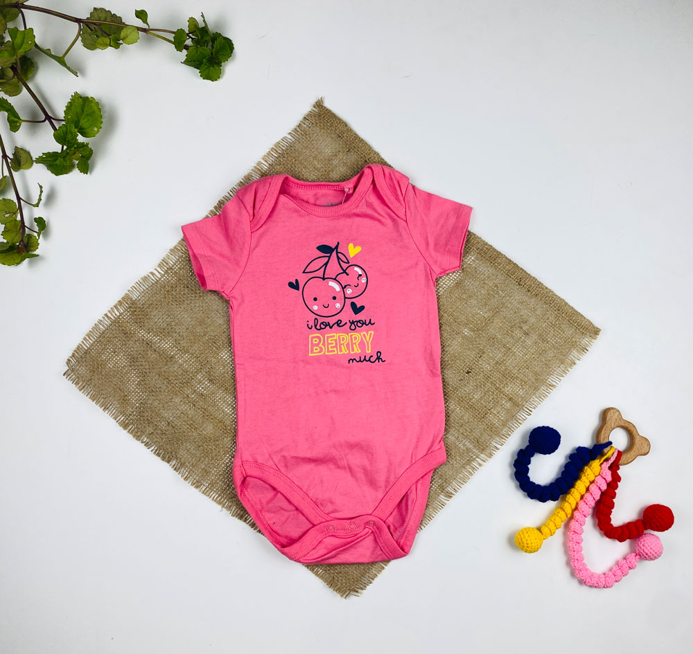 بادی نوزادی دخترانه آستین کوتاه برند لوپیلو طرح گیلاس تک یقه گرد صورتی رنگ - 6 تا 12 ماه