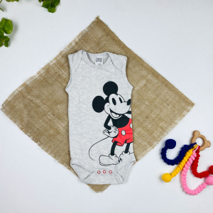 بادی پسرانه آستین حلقه ای برند لوپیلو طرح میکی موس یقه گرد طوسی رنگ - 2 تا 6 ماه