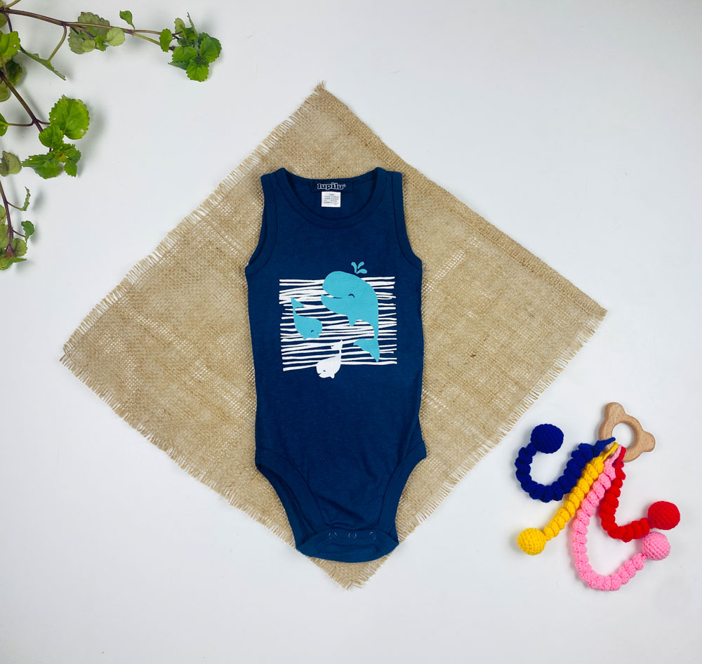 بادی نوزادی پسرانه آستین تاپ برند لوپیلو طرح ماهی یقه گرد سرمه ای رنگ - 6 تا 12 ماه