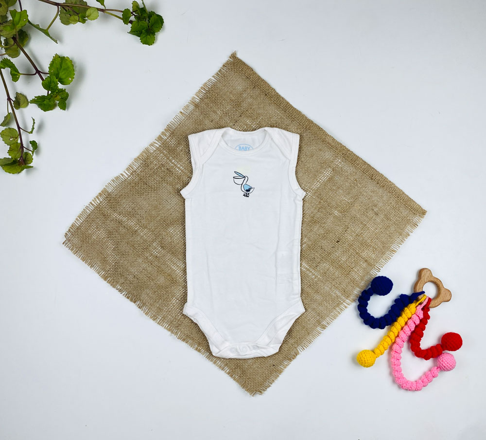 بادی آستین حلقه ای برند لوپیلو طرح تک مرغآبی یقه گرد سفید رنگ - 2 تا 6 ماه