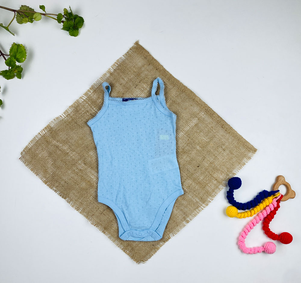 بادی نوزادی دخترانه آستین تاپ برند لوپیلو طرح ساده بندی آبی آسمانی رنگ - 6 تا 12 ماه