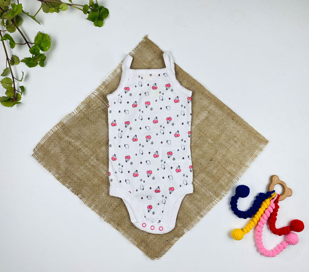 بادی نوزادی دخترانه آستین تاپ برند لوپیلو طرح بندی یقه خشتی سفید رنگ - 6 تا 12 ماه