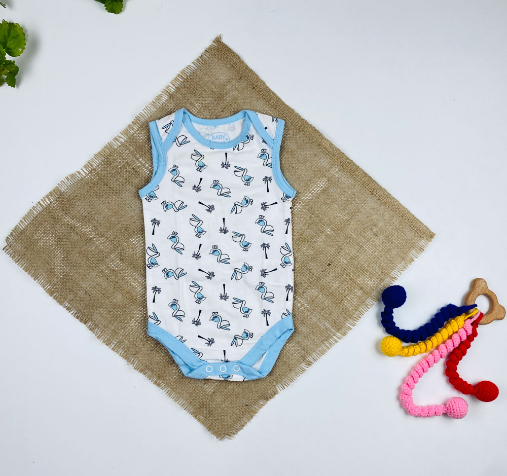 بادی آستین تاپ برند لوپیلو طرح مرغآبی حلقه ای سفید رنگ - 2 تا 6 ماه