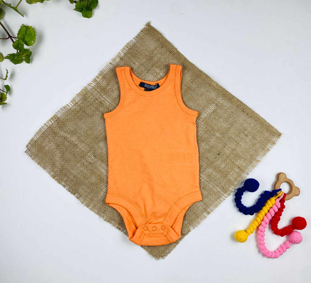 بادی نوزادی آستین تاپ برند لوپیلو طرح ساده یقه گرد نارنجی رنگ