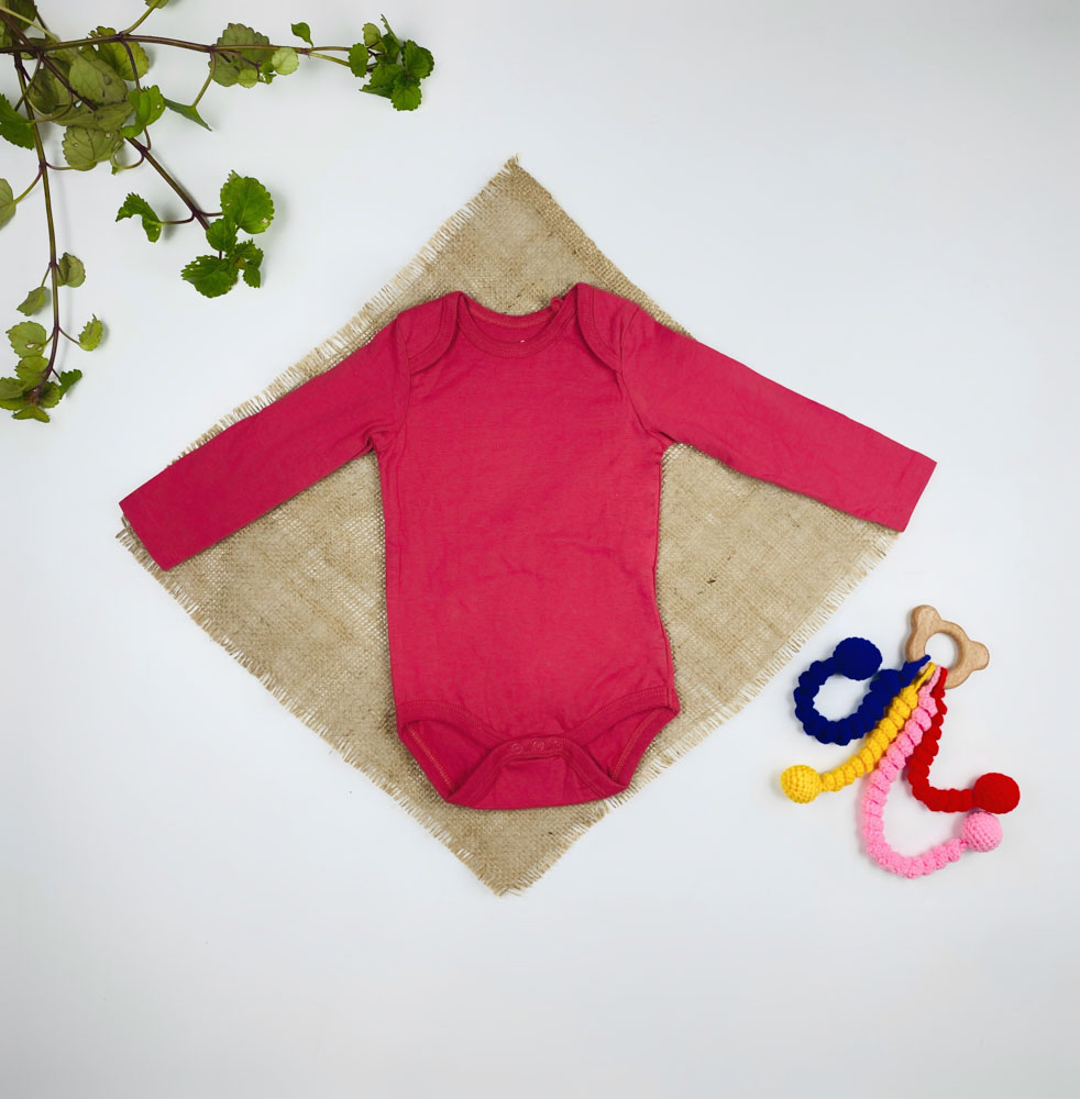 بادی نوزادی دخترانه آستین بلند برند لوپیلو طرح ساده یقه گرد کالباسی رنگ - 2 تا 6 ماه