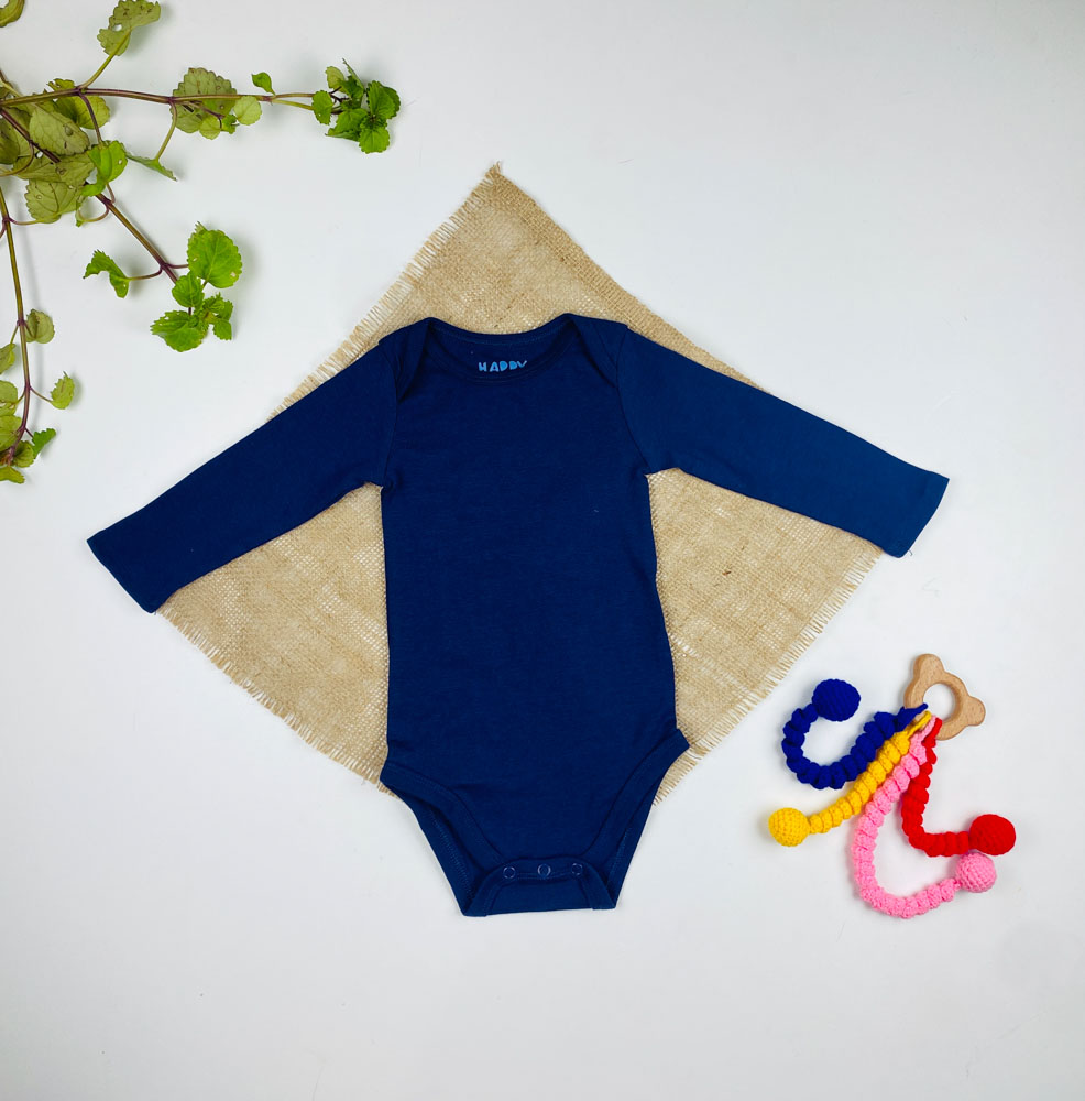 بادی نوزادی آستین بلند برند لوپیلو طرح ساده یقه گرد سرمه ای رنگ - 6 تا 12 ماه