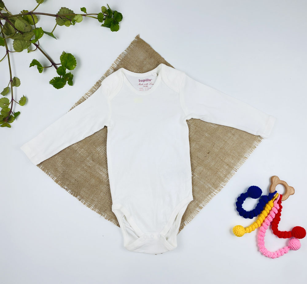 بادی نوزادی آستین بلند برند لوپیلو طرح ساده یقه گرد سفید رنگ - 6 تا 12 ماه