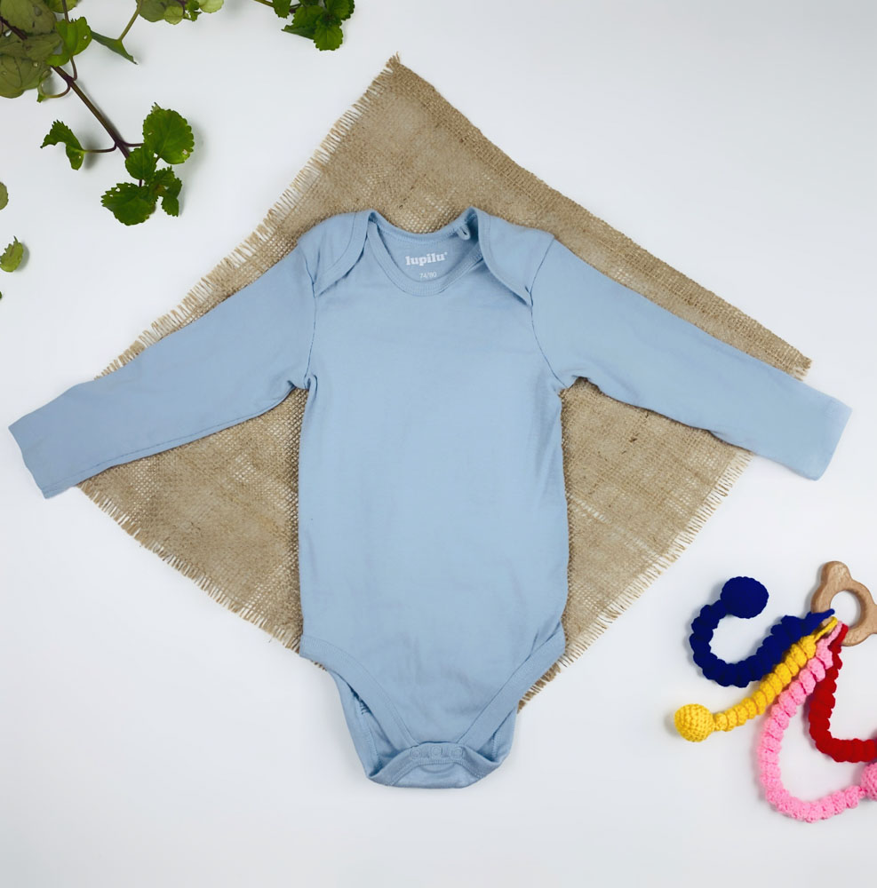 بادی نوزادی آستین بلند برند لوپیلو طرح ساده یقه گرد طوسی روشن رنگ - 6 تا 12 ماه