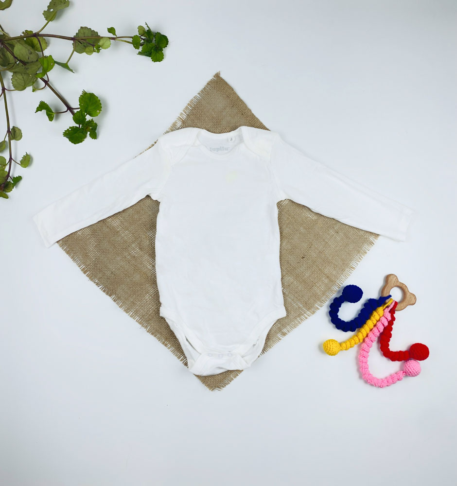 بادی نوزادی آستین بلند برند لوپیلو طرح ساده یقه گرد سفید رنگ - 6 تا 12 ماه