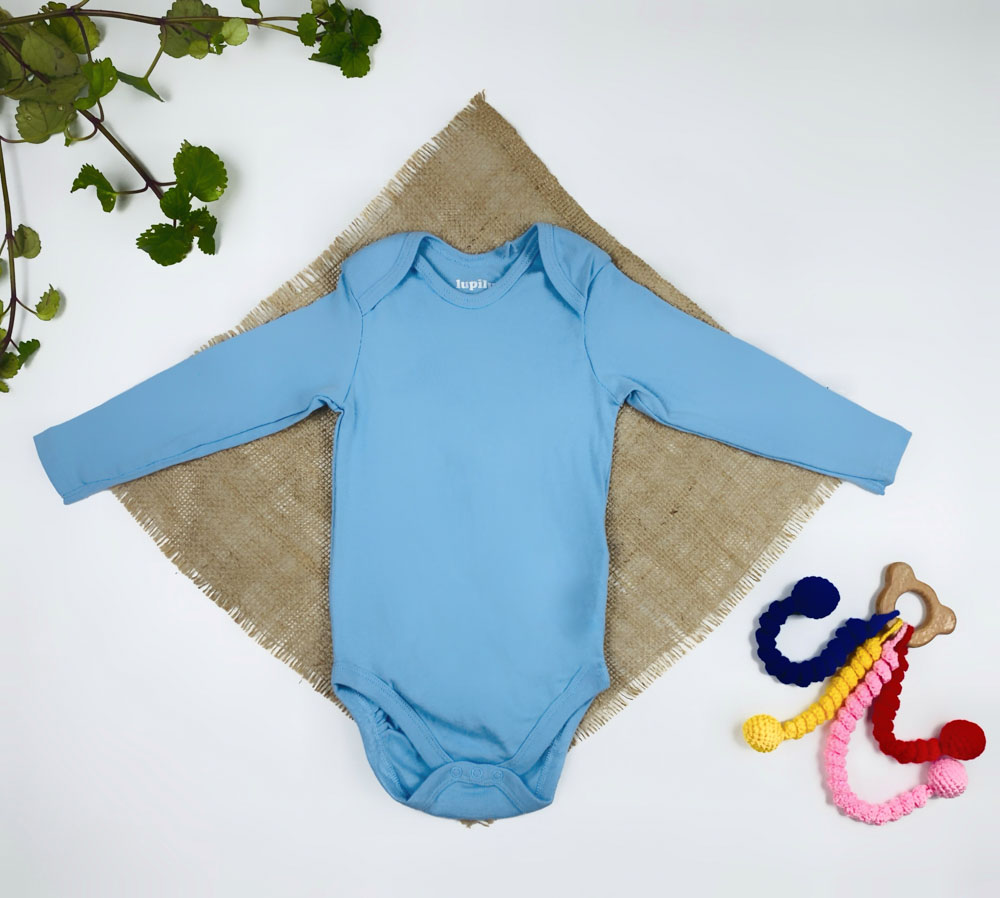 بادی نوزادی آستین بلند برند لوپیلو طرح ساده یقه گرد آبی آسمانی رنگ - 6 تا 12 ماه