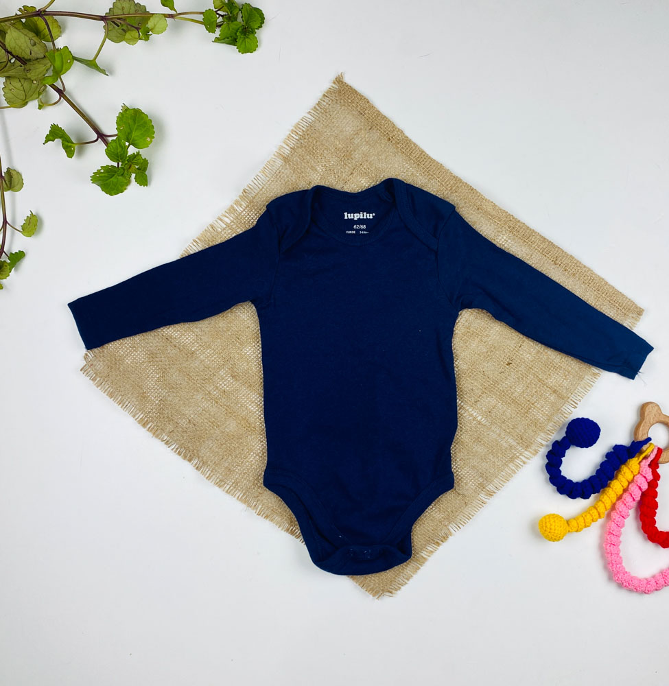 بادی نوزادی آستین بلند برند لوپیلو طرح ساده یقه گرد سرمه ای رنگ