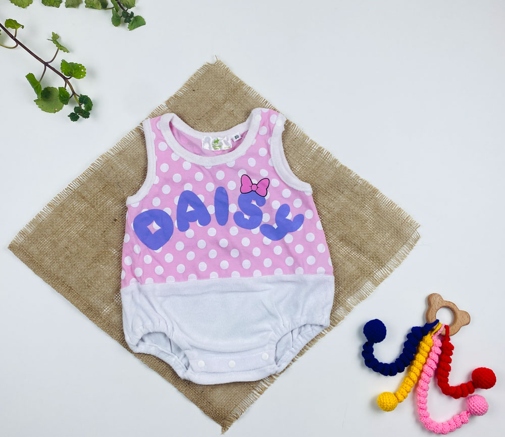 بادی نوزادی آستین تاپ طرح توپ توپی سفید یقه گرد صورتی رنگ