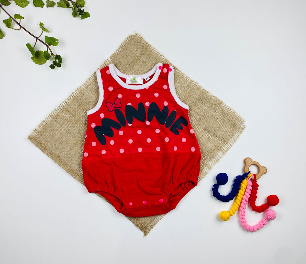 بادی نوزادی آستین تاپ برند Disnep طرح کفشدوزکی یقه گرد قرمز رنگ