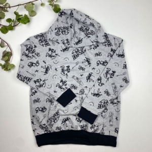 هودی پسرانه آستین بلند طرح طرح لبخند و متن لاتین کلاه دار جلوبسته طوسی رنگ - 12 تا 14 سال