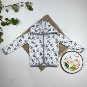 سویشرت نوزادی آستین بلند طرح خرگوش ها دکمه ای کلاه دار سفید رنگ - 12 تا 24 ماه