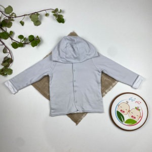 سویشرت نوزادی آستین بلند برند لوپیلو طرح جلو دکمه کلاه دار طوسی روشن رنگ - 12 تا 24 ماه