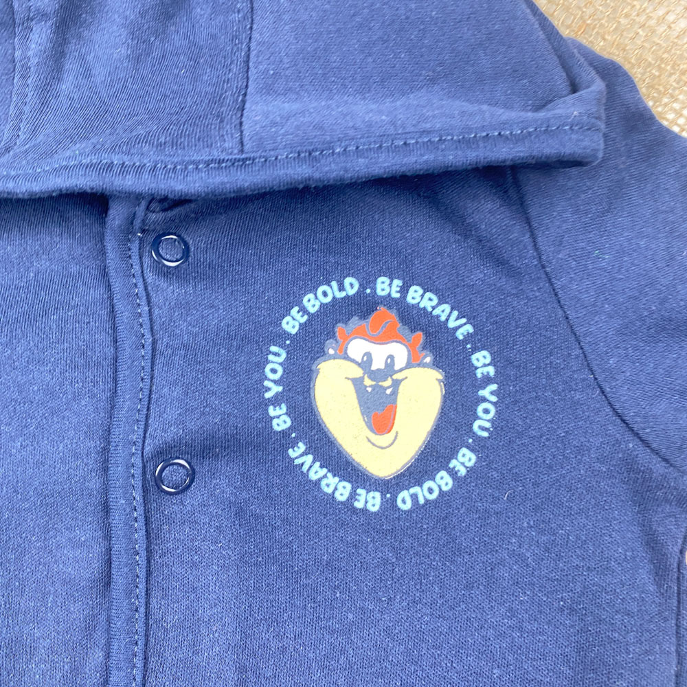 سویشرت نوزادی آستین بلند طرح خرس خندان کلاه دار دکمه ای سرمه ای رنگ - 2 تا 6 ماه