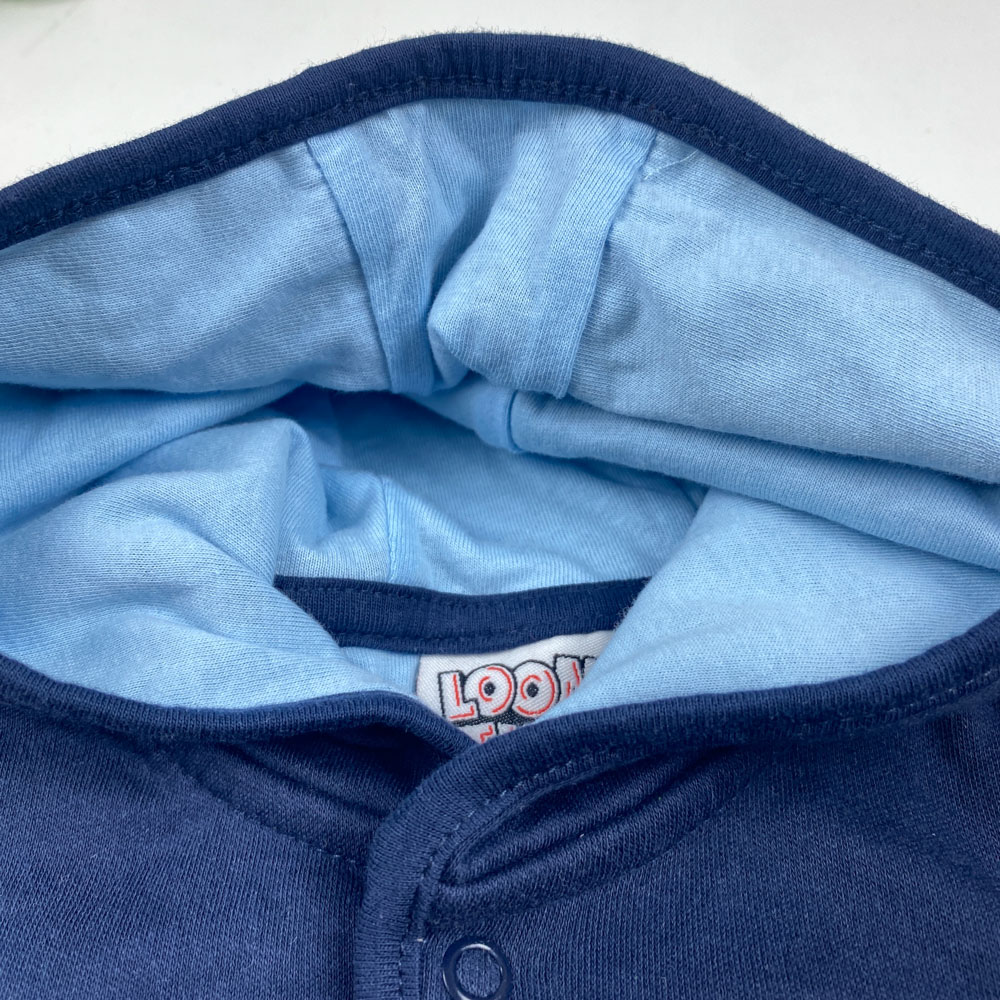 سویشرت نوزادی آستین بلند طرح خرس خندان کلاه دار دکمه ای سرمه ای رنگ - 2 تا 6 ماه