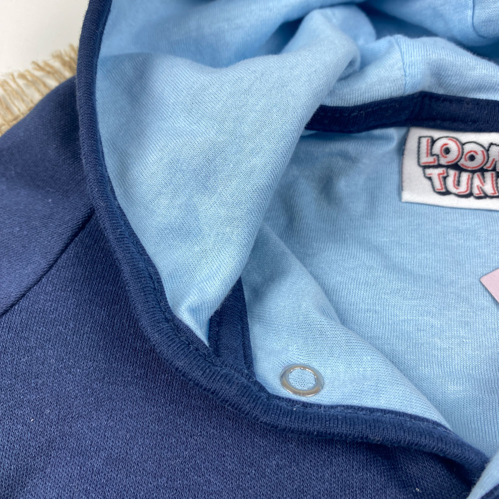 سویشرت نوزادی آستین بلند طرح خرس خندان کلاه دار دکمه ای سرمه ای رنگ - 2 تا 6 ماه