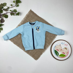 سویشرت نوزادی آستین بلند طرح میکی موس زیپی بدون کلاه آبی آسمانی رنگ - 2 تا 6 ماه