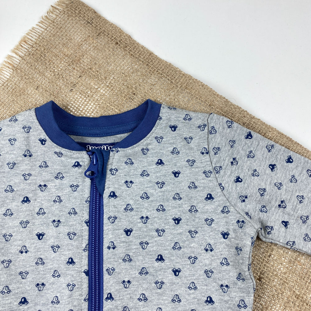 سویشرت نوزادی آستین بلند برند لوپیلو طرح ماشین ها زیپی بدون کلاه طوسی رنگ - 2 تا 6 ماه