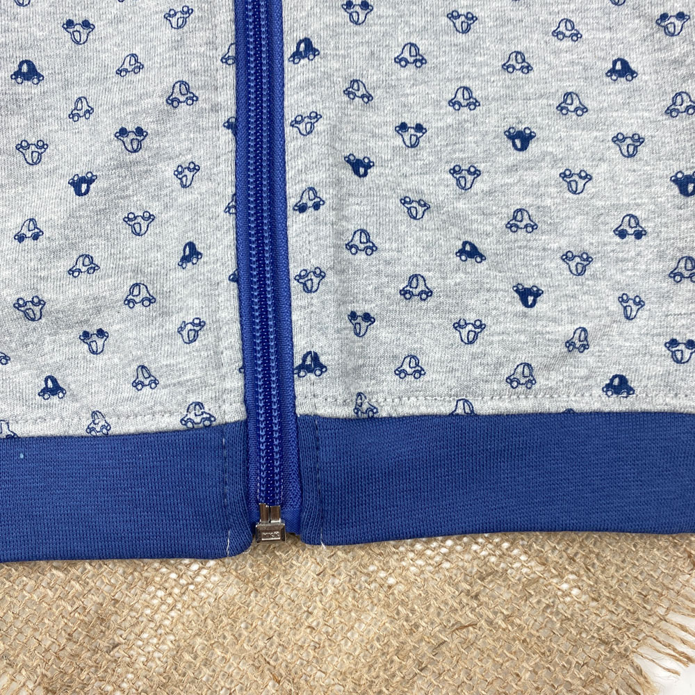 سویشرت نوزادی آستین بلند برند لوپیلو طرح ماشین ها زیپی بدون کلاه طوسی رنگ - 2 تا 6 ماه