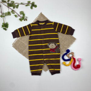 سرهمی نوزادی پسرانه آستین بلند برند کارترز طرح میمون جلو دکمه ای قهوه ای رنگ - 3 ماه