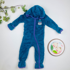 سرهمی نوزادی آستین بلند برند لوپیلو طرح خرس کلاه دار زیپی کلاه دار سبز کله غازی رنگ - 6 تا 9 ماه