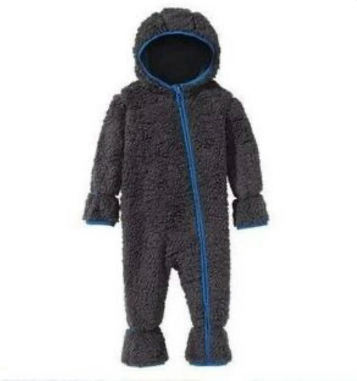 سرهمی نوزادی آستین بلند برند لوپیلو طرح ساده زیپی کلاه دار طوسی تیره رنگ