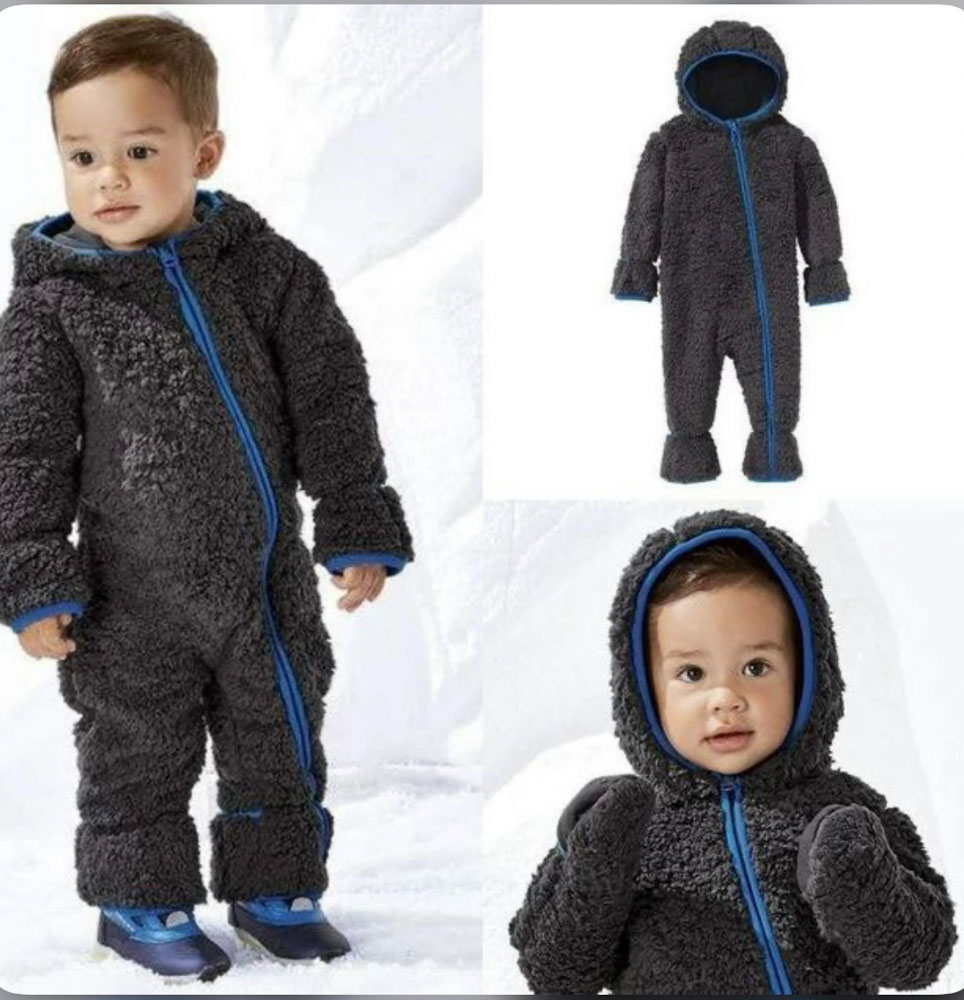 سرهمی نوزادی آستین بلند برند لوپیلو طرح ساده زیپی کلاه دار طوسی تیره رنگ