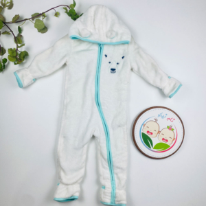 سرهمی نوزادی آستین بلند برند لوپیلو طرح گرگ زیپی کلاه دار سفید رنگ - 6 تا 9 ماه