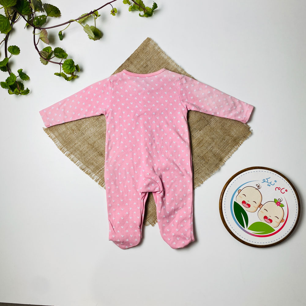 سرهمی نوزادی دخترانه آستین بلند طرح قلب قلبی جلو دکمه یقه گرد صورتی رنگ - 2 تا 4 ماه