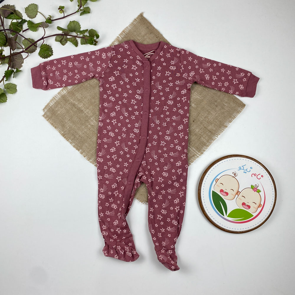 سرهمی نوزادی آستین بلند برند لوپیلو طرح ستاره ای جورابی جلو دکمه کالباسی رنگ - 4 تا 6 ماه