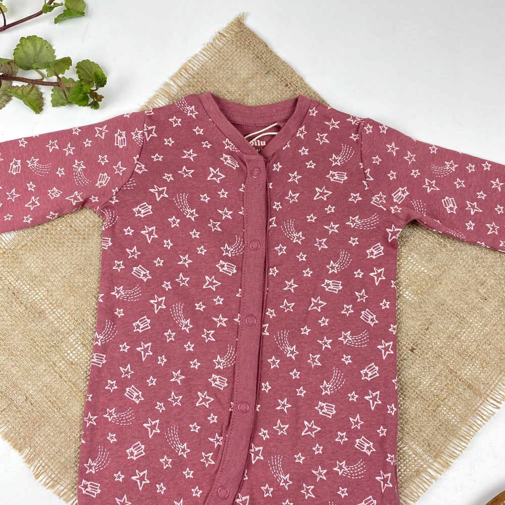 سرهمی نوزادی آستین بلند برند لوپیلو طرح ستاره ای جورابی جلو دکمه کالباسی رنگ - 4 تا 6 ماه