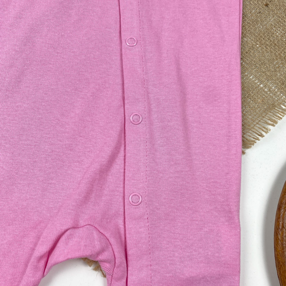 سرهمی نوزادی دخترانه آستین بلند طرح ماه و خرگوش بدون جوراب جلو دکمه ای صورتی رنگ - 6 تا 12 ماه