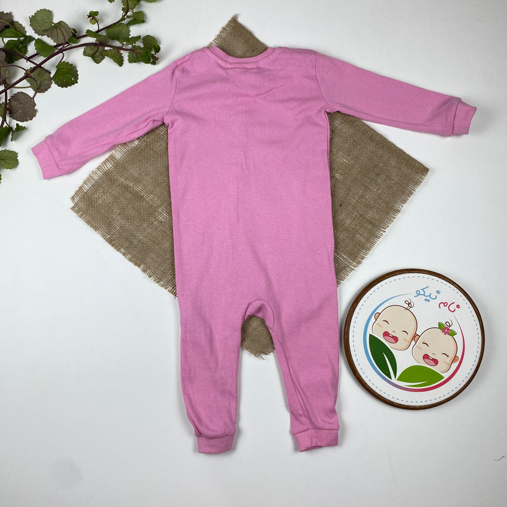 سرهمی نوزادی دخترانه آستین بلند طرح ماه و خرگوش بدون جوراب جلو دکمه ای صورتی رنگ - 6 تا 12 ماه