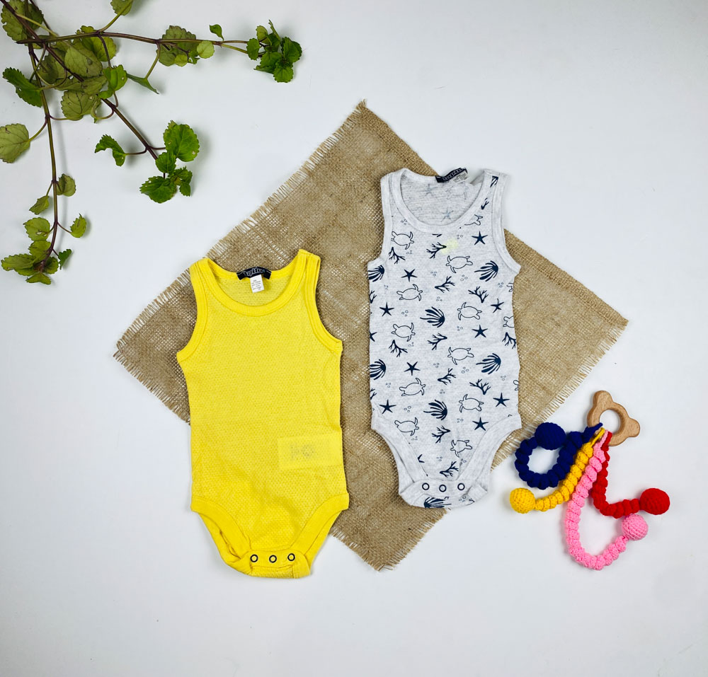 ست بادی نوزادی آستین تاپ برند لوپیلو طرح هشت پا و لاکپشت یقه گرد طوسی رنگ