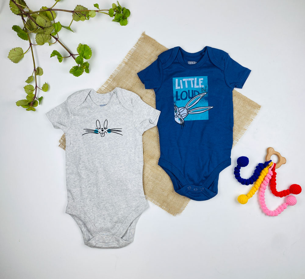 ست بادی نوزادی آستین کوتاه برند لوپیلو طرح خرگوش بادی یقه گرد سرمه ای رنگ - 6 تا 12 ماه