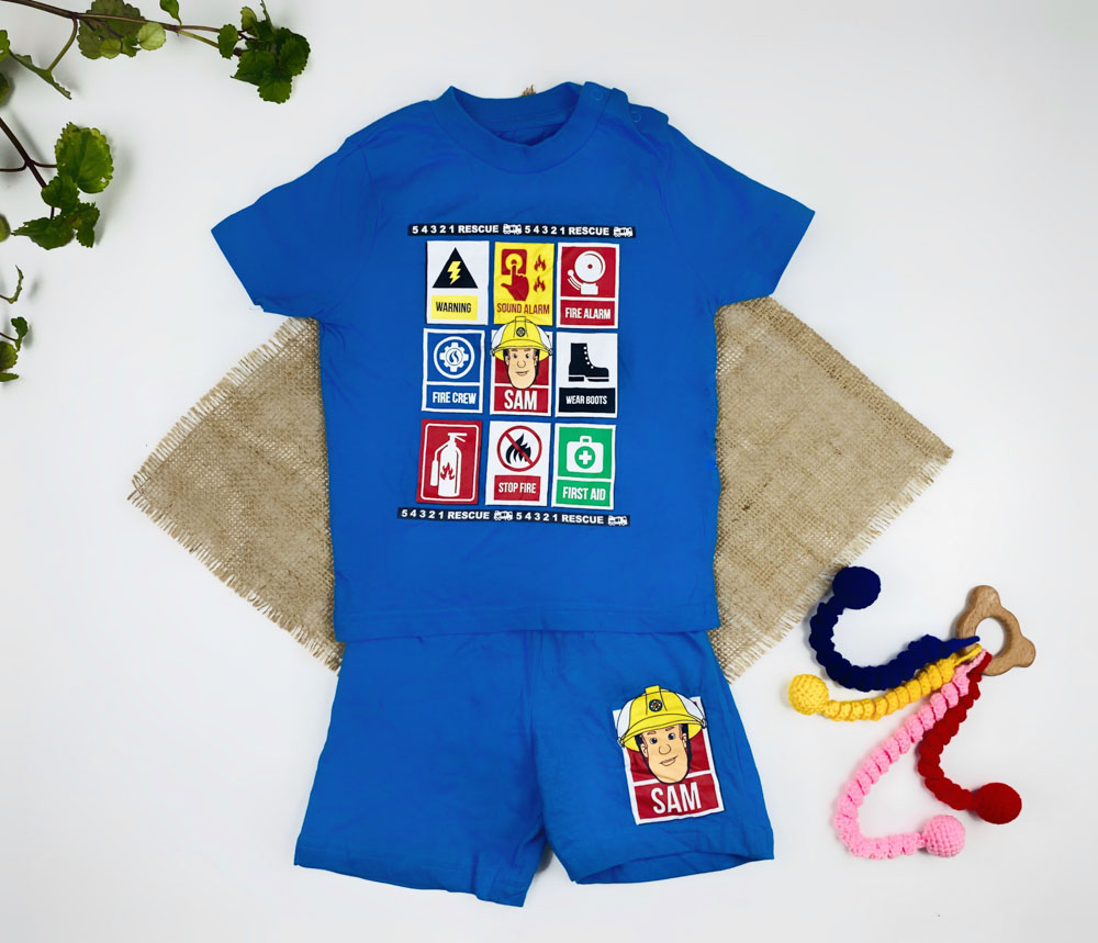 ست دو عددی پسرانه آستین کوتاه برند لوپیلو طرح اتش نشانی یقه گرد دو دکمه ای آبی رنگ - 12 تا 24 ماه