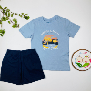 ست تیشرت شلوارک آستین کوتاه برند Pepperts طرح نخل یقه گرد آبی آسمانی رنگ