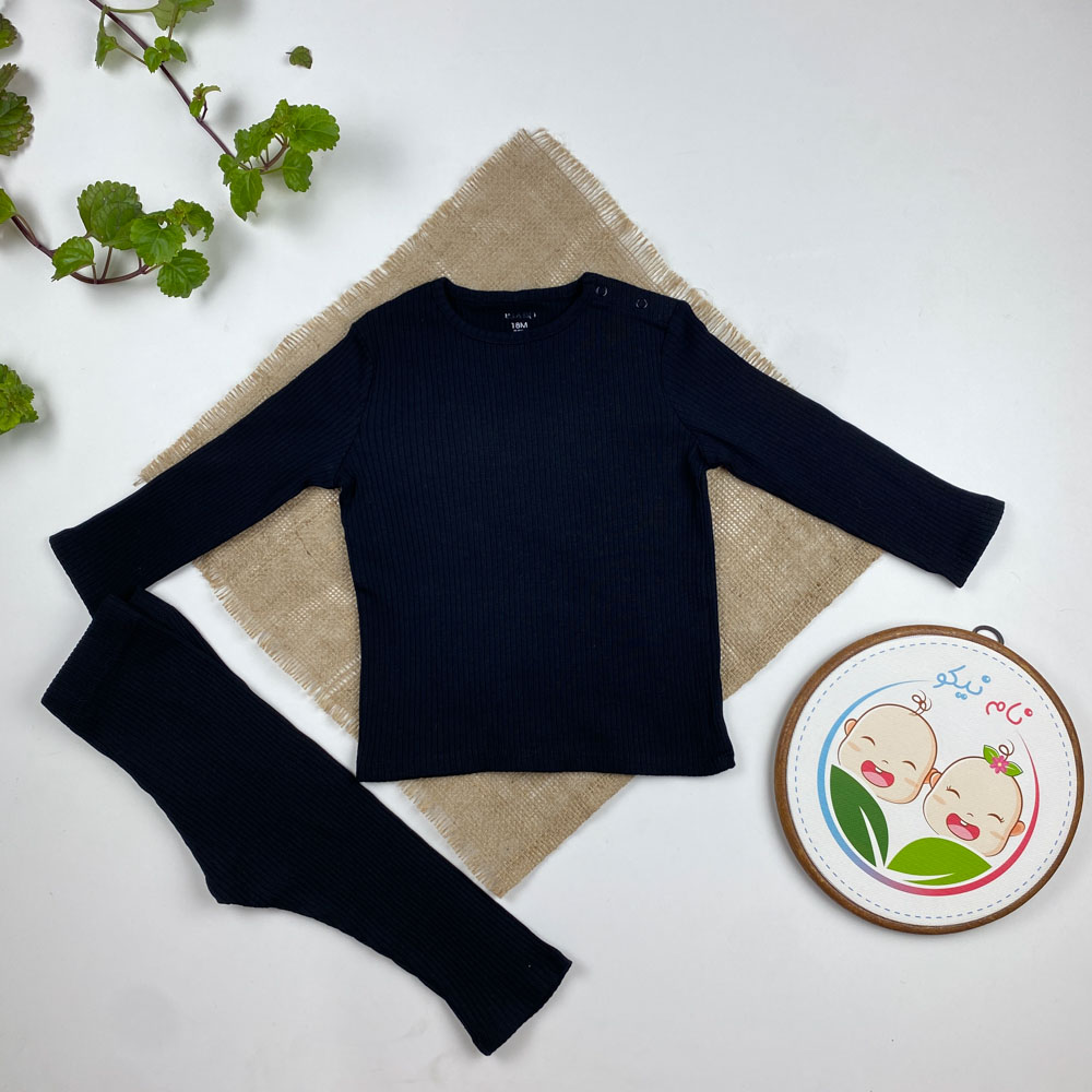 ست بلوز و شلوار نوزادی آستین بلند برند کیابی طرح کبریتی مشکی رنگ