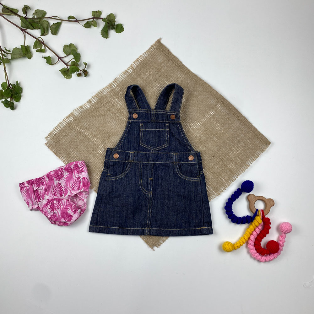 بیلر دامنی نوزادی دخترانه برند لوپیلو طرح ساده طرح جین دو بنده لی سرمه ای رنگ - 6 ماه