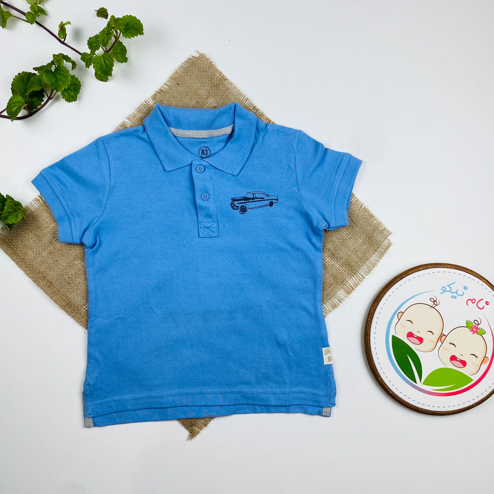 پولوشرت آستین کوتاه برند لوپیلو طرح ماشین دو دکمه آبی رنگ - 2 تا 4 سال