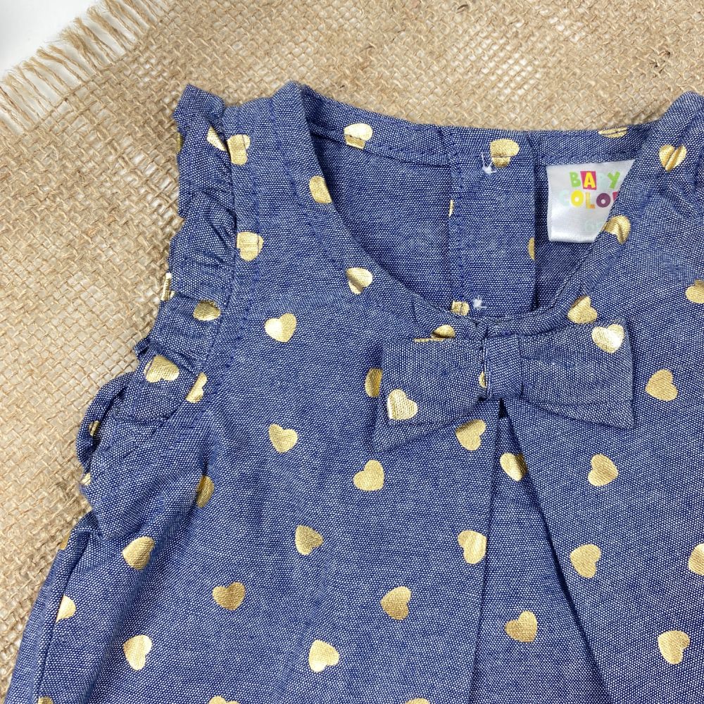 پیراهن نوزادی دخترانه آستین حلقه ای طرح قلبی حلقه ای چین چین طوسی تیره رنگ - 6 ماه