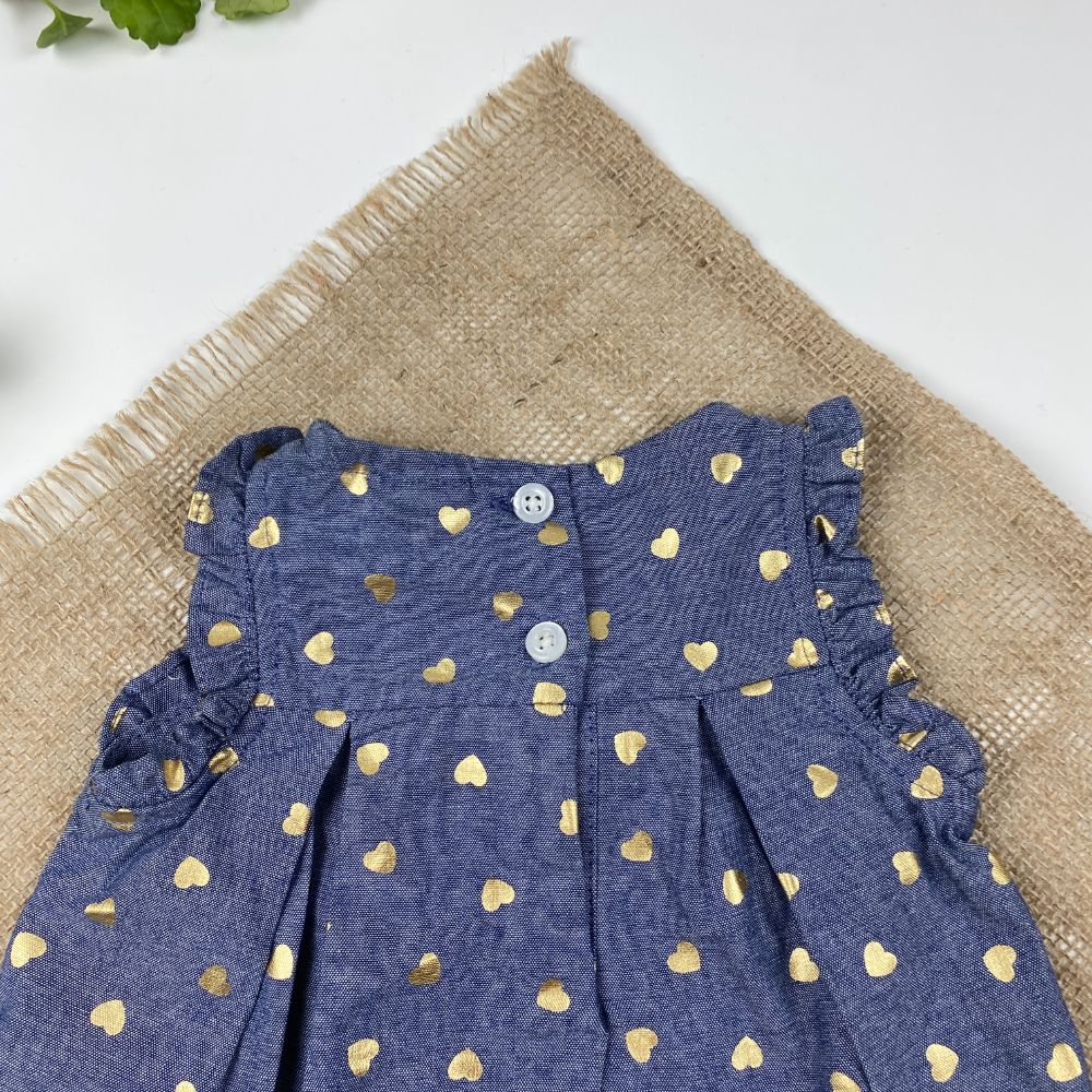 پیراهن نوزادی دخترانه آستین حلقه ای طرح قلبی حلقه ای چین چین طوسی تیره رنگ - 6 ماه