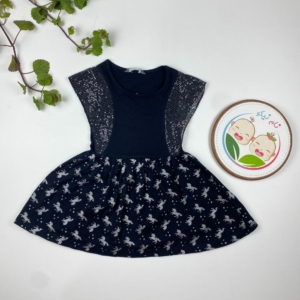 پیراهن دخترانه آستین حلقه ای طرح پولکی یونیکورن استین پرکی مشکی رنگ - 2 تا 3 سال