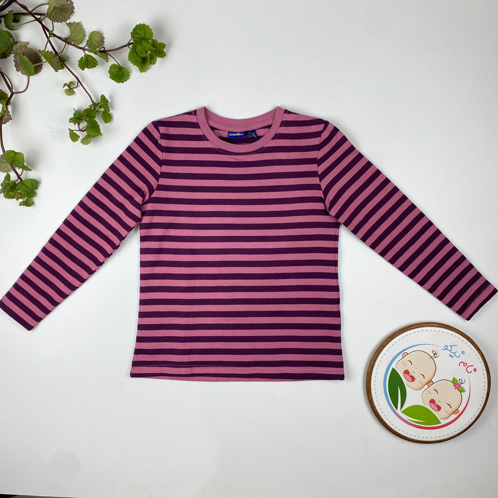 بلوز دخترانه آستین بلند برند لوپیلو طرح راه راه یقه گرد کالباسی رنگ - 6 تا 8 سال