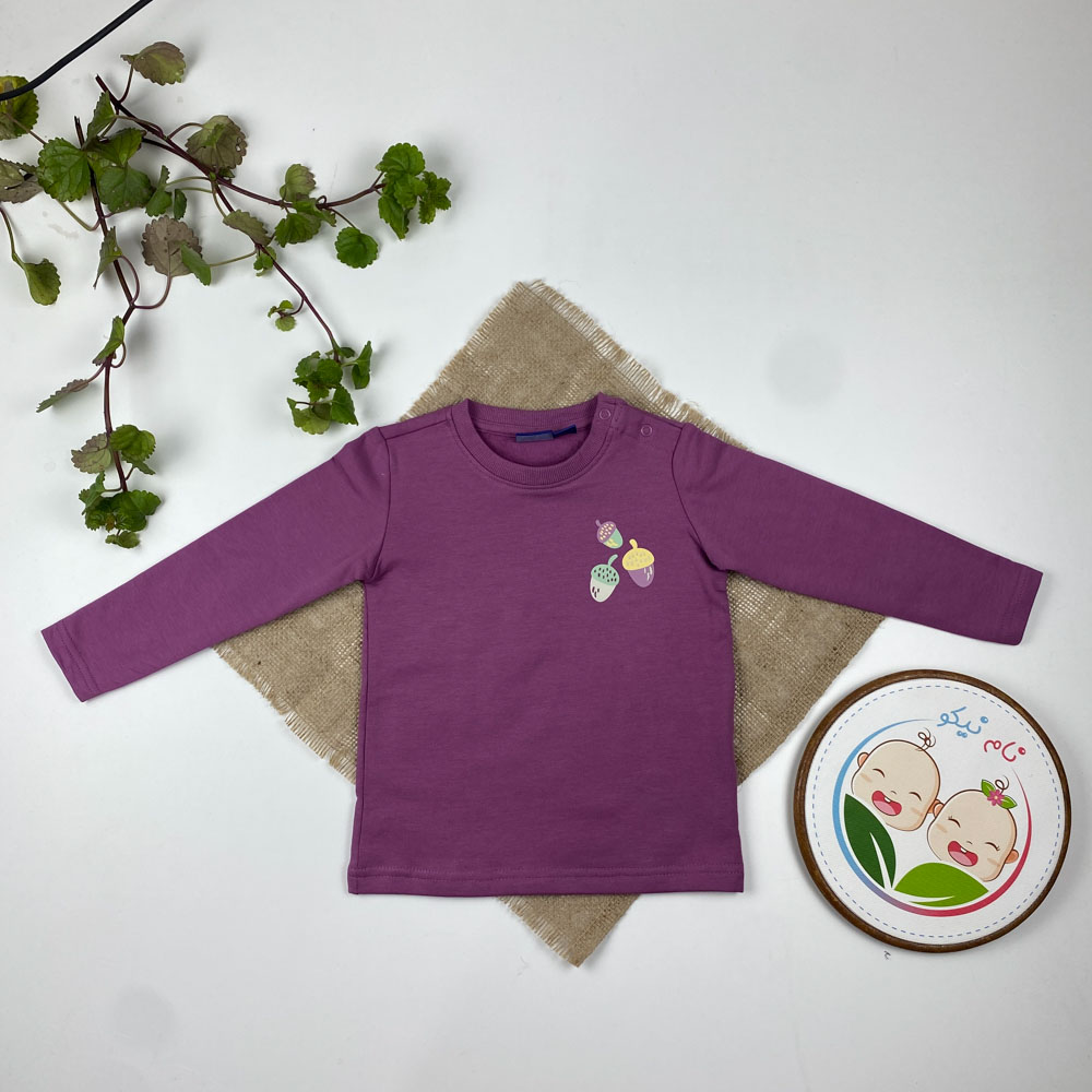 بلوز نوزادی دخترانه آستین بلند برند لوپیلو طرح سه توت یقه گرد دو دکمه ای بنفش رنگ - 12 تا 24 ماه