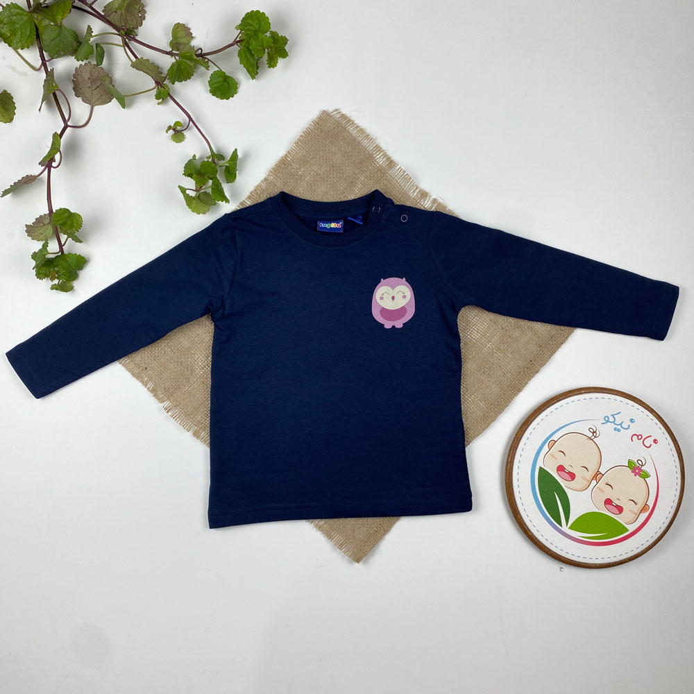 بلوز نوزادی دخترانه آستین بلند برند لوپیلو طرح تک دختر یقه گرد سه دکمه ای سرمه ای رنگ - 12 تا 24 ماه